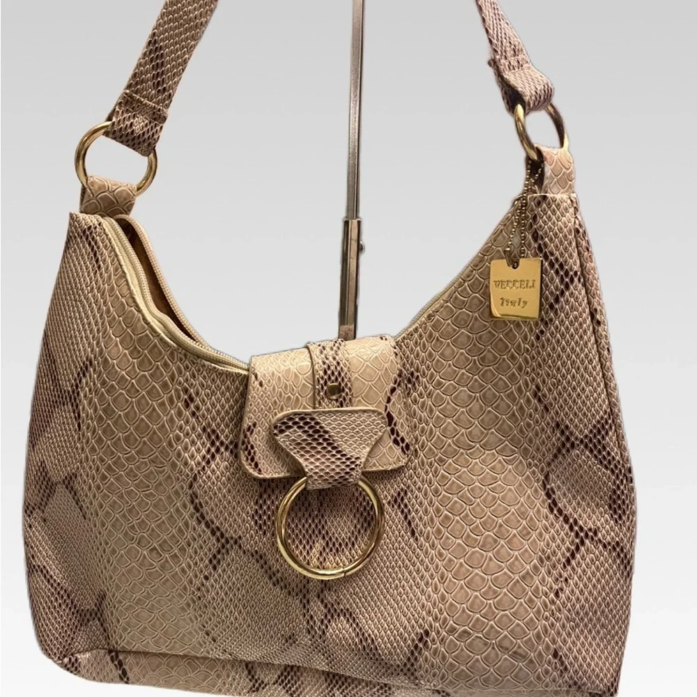 Vecceli Italy Beige Snake Print Shoulder Bag - Picture 2 of 10
